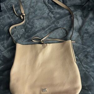 Michael Kors Taupe Pebbled Leather Shoulder Crossbody